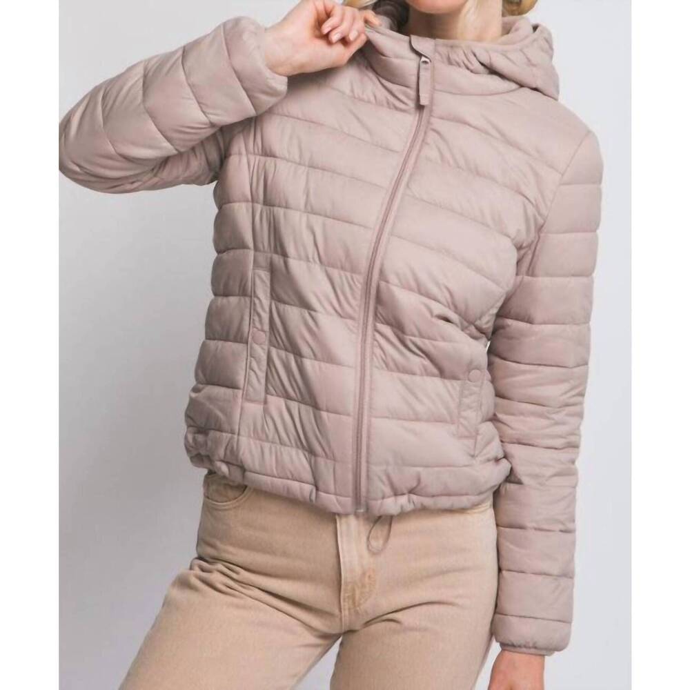NEW LOVE TREE hooded light puffer jacket in taupe